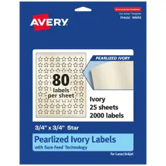 Avery Pearlized Ivory Star Labels with Sure Feed Technology, Print-to-the-Edge, .75" x .75"