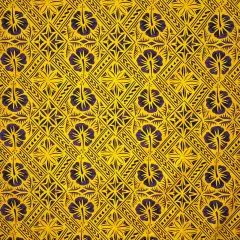1 Yard Traditional Tapa Hibiscus 100 Percent Cotton Fabric 45 Inch Width Yellow & Pur