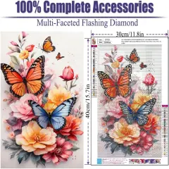 Diamond Art Kits for Adults - Butterfly Flowers Diamond Painting Kits DIY 5D Full Drill Diamond Dots Paintings with Diamonds Gem Art and Crafts for Home Decor 12x16 Inch