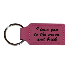 Keychain - Rectangle - I love you to the moon and back - Leather Pink/Black