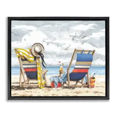 Stupell Industries Peaceful Beach Chairs Hangout Framed Floater Canvas Wall Art Design by John Rossini