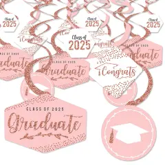 Big Dot of Happiness Rose Gold Graduation Class of 2025 Decorations Hanging Swirls - Set of 40