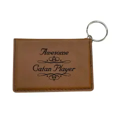 Keychain ID Holder Wallet - Worlds most awesome Catan Player - Leather Rawhide/Black