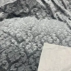 1 Yard Damask Embossed Velvet Upholstery & Drapery Fabric 56" Wide Gray