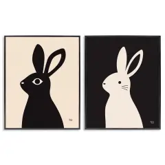 Stupell Industries Cream & Black Rabbits 2 pc Framed Giclee Wall Art Set Design by Jessica Beck