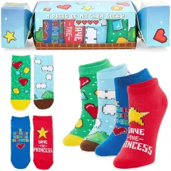 4-Pair Video Game Lovers Low Cut Socks for Boys, Fun Gift Set (Size 4-10)