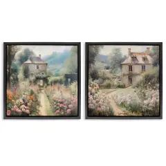 Stupell Industries Quaint French Country Garden 2 pc Framed Floater Canvas Wall Art Set Design by RileyB