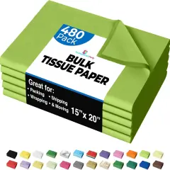 Tissue Paper for Gift Bags - 15" x 20"Bulk Tissue Paper Dark Blue 480 Sheets - 10lb Newsprint for Packing, Birthday Gift Box Filler, Packing Supplies for Moving SuppliesLime