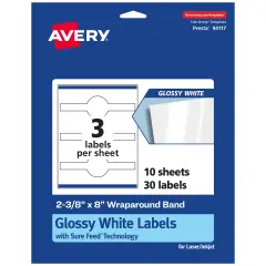 Avery Glossy White Wraparound Labels with Sure Feed, 2-3/8" x 8"