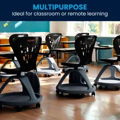 Emma and Oliver Mobile Desk Chair - 360&deg; Tablet Rotation and Storage Cubby Black