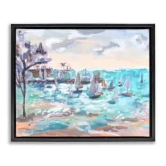 Stupell Industries Sailboat Fleet by Shore Framed Floater Canvas Wall Art Design by Melissa Wang