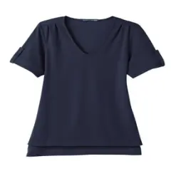 Devon & Jones&reg; CrownLux Performance Ladies Plaited Rolled Sleeve Top Navy