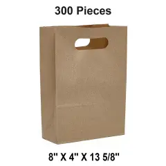 8" x 4" x 13 5/8" Economy Paper Bags with Die-Cut Handles