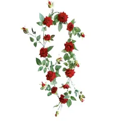 6ft Red Rose Garland Artificial Rose Vine Fake Flower Garland Silk Floral Hanging Ivy for Wedding Arch Party Ceremony Background Wall Garden Outdoor Decor