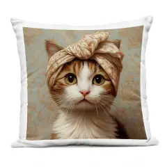 Stupell Industries Cat with Fashionable Turban Outdoor Pillow, 18 x 7 x 18