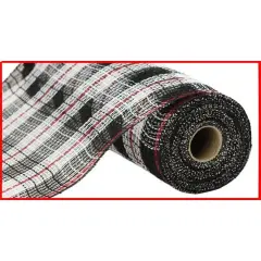 10.5" Faux Jute Check Foil Mesh Ribbon: Black/Red (10 Yards)