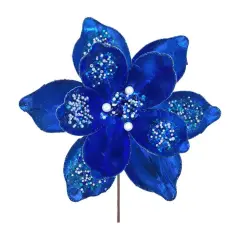 21" Sequin Magnolia Bloom Spray: Blue