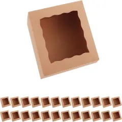 25 Kraft Bakery Boxes with Window, 8x8x4 Inches Cake Boxes with Window, Treat Boxes for Pastry, Cupcake, Cookies, Muffins, Pie