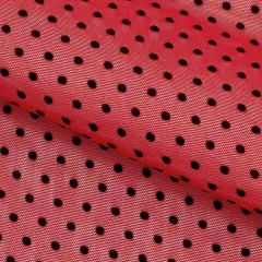 1 Yard Polka Dot Flocked Stretch Mesh Fabric 36" x 60" Length by Width Red