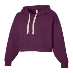 Glyder&reg; Ladies Vintage Over sized Cropped Hooded Sweat shirt MULBERRY