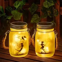 Kitcheniva Christmas Solar Lanterns Fairy Solar Jar Lamps 2 Pcs