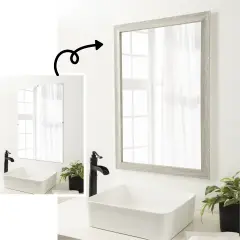 Amanti Art Mirror Makeover Bathroom Mirror Frame Border Kit -Fully Assembled Peel and Stick Frame - Mirror NOT Included - Dove Greywash Narrow Trim