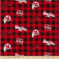Licensed NCAA University of Utah Buffalo Plaid UTA-1207 Cotton Fabric by the Yard