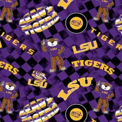Licensed NCAA Louisiana State University Check Allover Cotton Fabric by the Yard