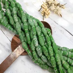 14x8mm Rustic Aged Opaque Green Indonesian Java Glass "Bottle" Beads (18" Strand)