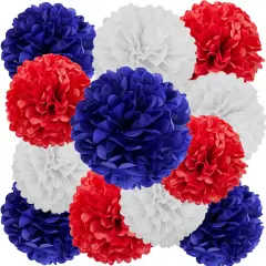 Red, Blue and White Paper Pom Poms Decorations for 4th Fourth of July(12pcs)