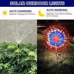 4th of July Decorations Outdoor Solar Lights, 2 Pack Fourth of July Red White and Blue Patriotic Decorations