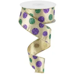 1.5" Multi Glitter Dots Ribbon: Mardi Gras (10 Yards)