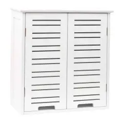 Wall-Mount Bathroom Storage Cabinet with Louver Doors White Wood Finish