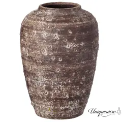 Uniquewise Textured Vintage Inspired Ceramic Vase Perfect for Displaying Faux Flowers Branches & Pampas Grass for Farmhouse Decor Living Room Bedroom Kitchen Office Dining Table Centerpiece, Brown