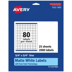 Avery Matte White Star Labels, 3/4" x 3/4"