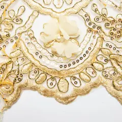 1 Yard Tulle Lace Fabric with 3D Embroidered Applique Design, 52&Prime; Wide Gold