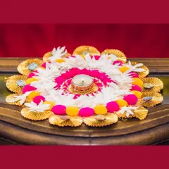 Rangoli Mat Candle Holders Festival of Light Decorative T-light Candle Stand for Diwali Christmas Thanksgiving Hanukkah Gift Pompom Rangoli for Centerpiece Dining Table Home Decor