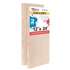 Unfinished Cradled Wood Panels for Painting, 2 Pack of 12x24 inch - Gallery Birch Wooden Canvas Boards 1-1/2" Deep - Mixed-Media Craft, Acrylic, Oil, Encaustic, Paint Pouring