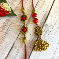 Pearl Traditional Lumba Rakhi for Brother and Bhabhi Designer Fancy Bracelet Couple Rakhi for Bhaiya Brother Bhai Rakhi for Brother Gift Hamper Roli Chawal