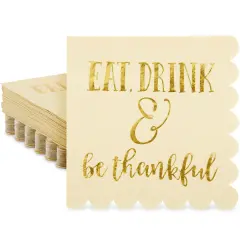 50 Pack Thanksgiving Cocktail Napkins Party Supplies Table Decorations, Eat Drink and Be Thankful (5 x 5 In)