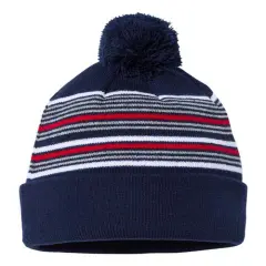 Sportsman&reg; Striped Pom Pom Cuffed Beanie Navy W G Red