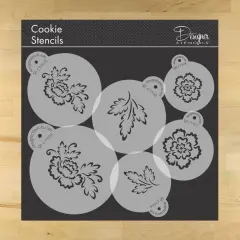 Brush Embroidery Flower Cookie Stencil Set | C790 by Designer Stencils | Cookie Decorating Tools | Baking Stencils for Royal Icing, Airbrush, Dusting Powder | Reusable Plastic Food Grade Stencil for Cookies | Easy to Use & Clean Cookie Stencil