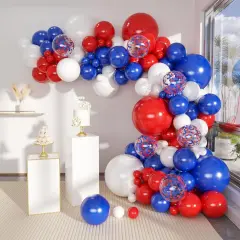 Blue Red White Balloons Arch Garland Kit, 147 Pcs Royal Blue Red White Confetti Blue Red Balloon for Graduation Birthday Party Decorations