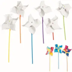 DIY Jumbo Pinwheels - Bulk Set of 24 White pinwheels - Color Your Own Crafts - Great for Summer