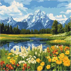 Grand Teton Paint by Number, Grand Teton National Park Paint by Numbers Kit for Adults, Mountains Landscape Canvas Wall Art, Lake Tree Wildflowers Acrylic Painting Home Decor(16x20inch, Unframed)
