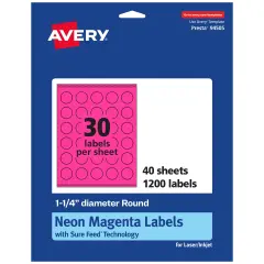 Avery Neon Magenta Paper Labels, 1.25" Diameter Round