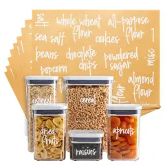 Talented Kitchen 157 Pantry Labels for Food Containers - Preprinted White Script Kitchen Food Organization Labels for Storage Canisters and Jars (White Script) Clear