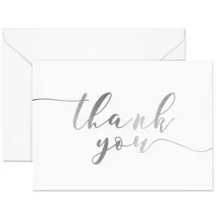 120 Pack Thank You Cards with Envelopes Bulk for Weddings, Bridal Showers, Graduations, Bridal, Baby Shower - Blank Inside - Silver Gradient Handwritten White