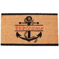 Juvale Nautical Anchor Welcome Mat for Front Door or Coastal Door Mat Outside Entrance, Durable, Easy to Maintain and Decorative Natural Coir Doormat Beach and Boat Decor (30 x 17 in) Brown