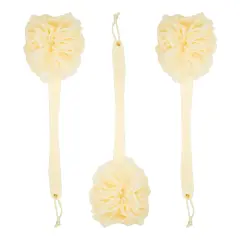 3 Pack Long Handled Loofah Back Scrubber, Exfoliating Body Sponge for Shower, Bath (18 In) Yellow